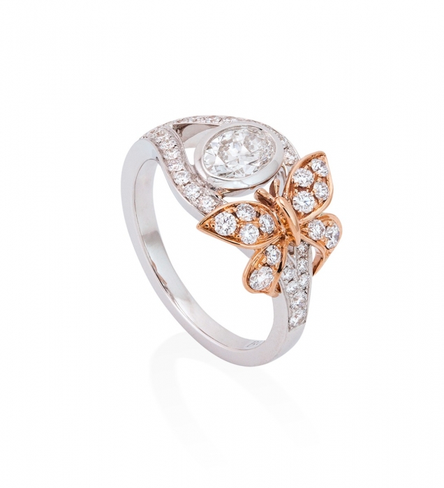 خاتم Butterfly Pinky Ring In Rose and White Gold With Diamonds من علامة المجوهرات بودلز