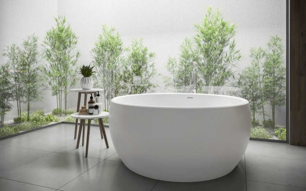 تصميم مودرن لحوض استحمام باللون الأبيض