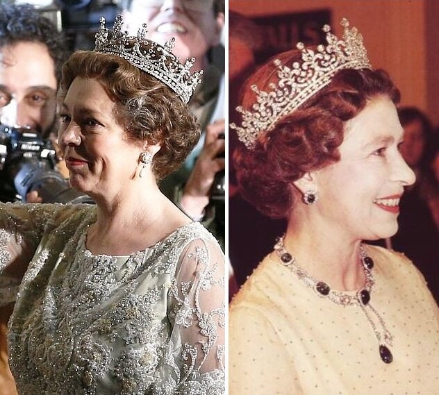  الممثلة أوليفيا كولمان ترتدي Great Britain and Ireland Tiara وهو نسخة من التاج الأصلي للملكة إليزابيث