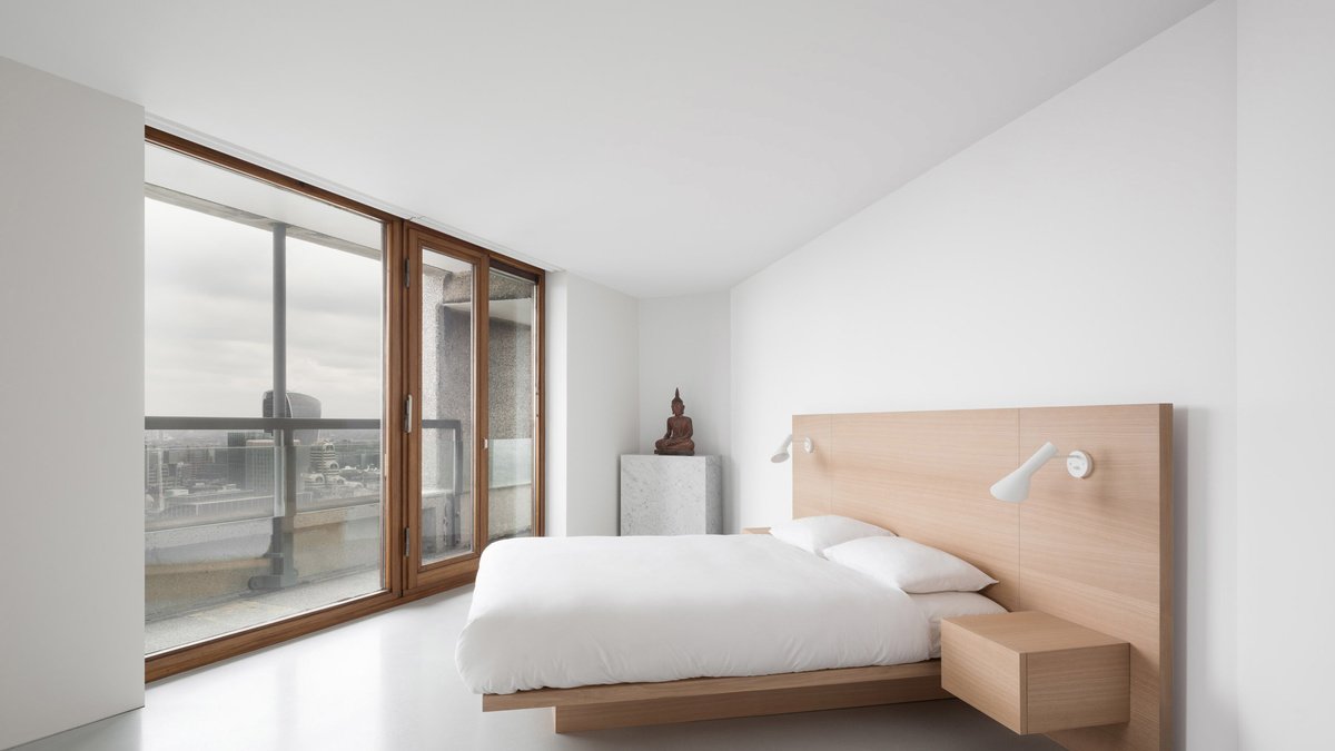 ديكور minimalist لغرفة نوم من الخشب واللون الأبيض