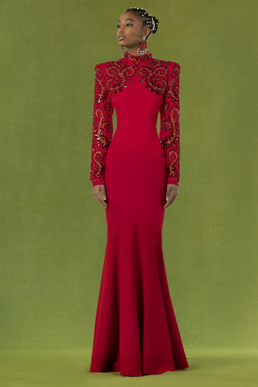 فستان كلاسيكي طويل باللون الأحمر من آندرو جي إن Andrew GN