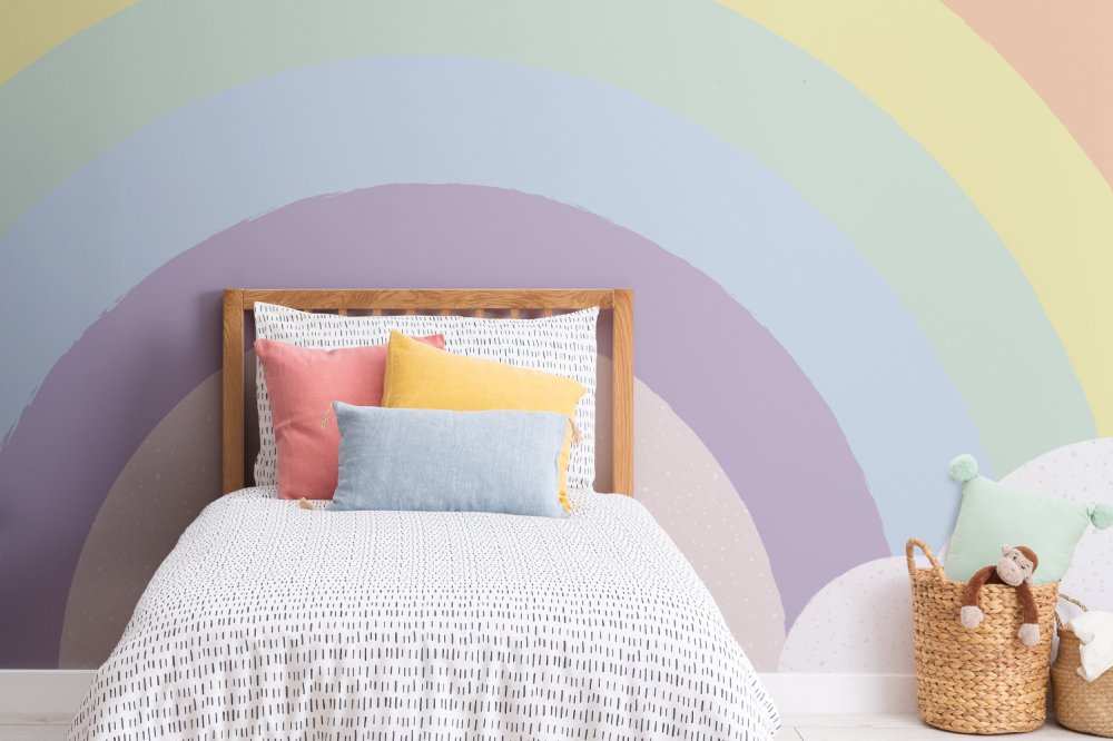  ألوان قوس قزح الجميلة في تصميم ورق جدران غرف الأطفال