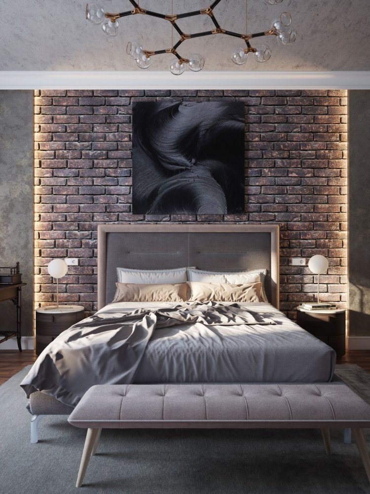  جدار حجري يضيف لمسة دافئة لغرف النوم