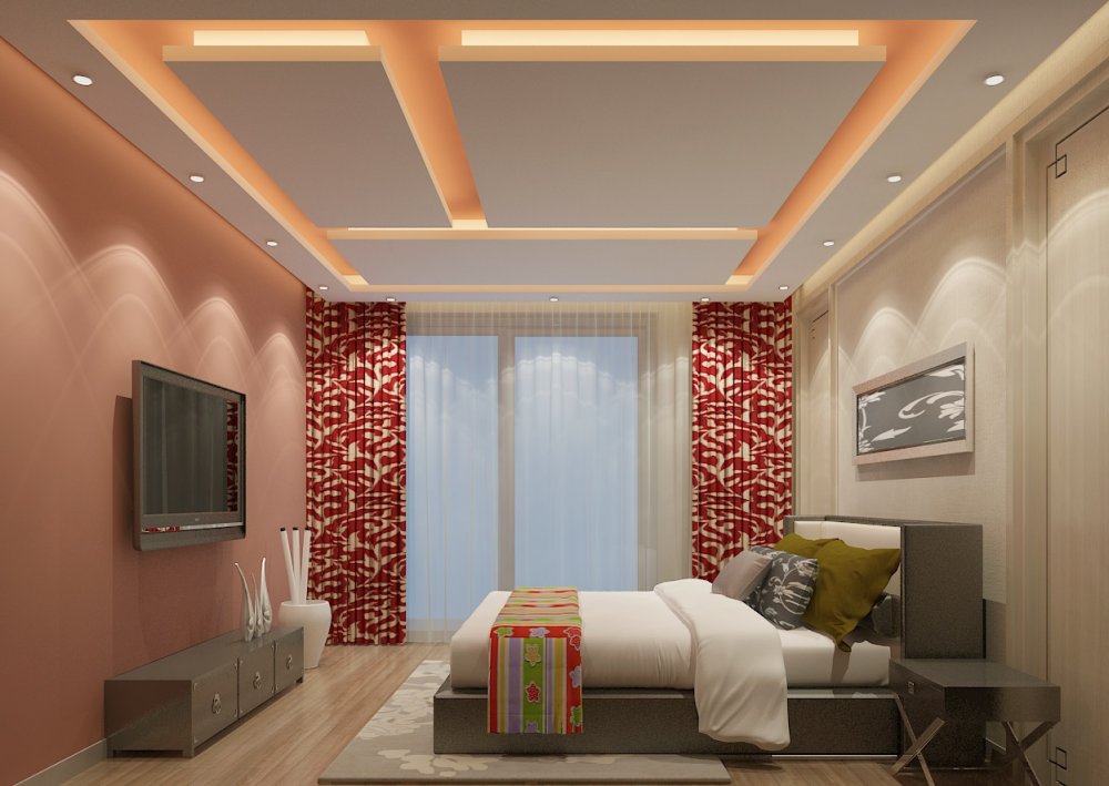 تصميم جبس بورد السقف بأسلوب عصري ولون مميز لغرف النوم