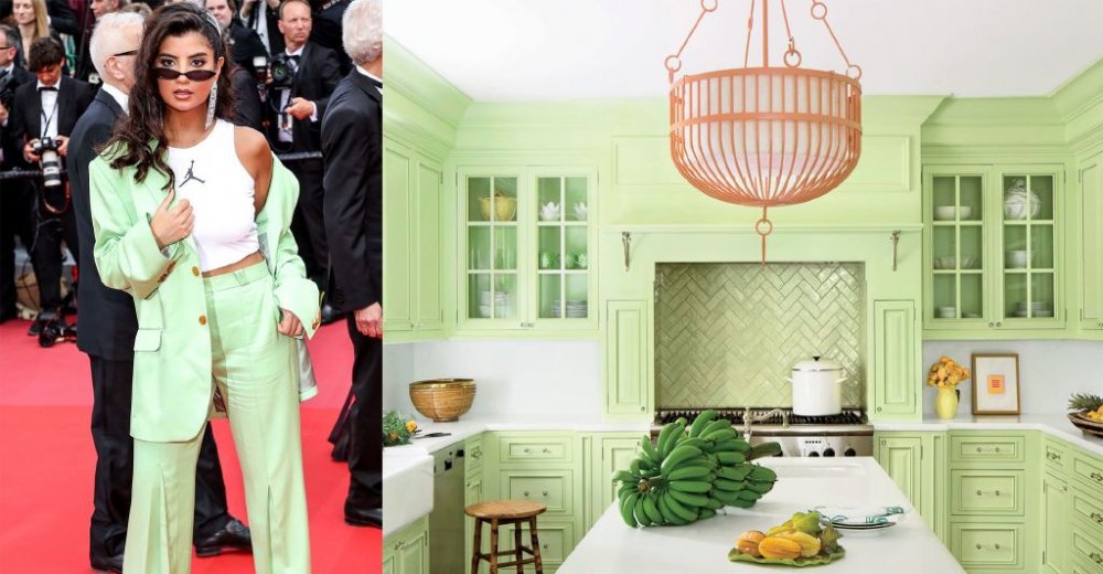 ديكور مطبخ بالأخضر الباستيل مع الأبيض تناغم لوني رائع في إطلالة علا فرحات