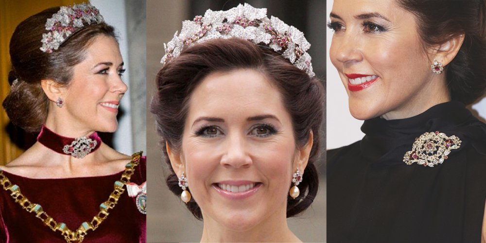 تنسق الأميرة ماري عناصر طقم The Danish Ruby Parure Tiara في مختلف الاطلالات
