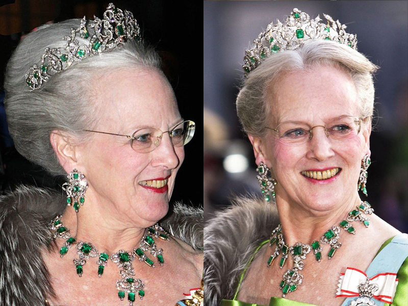 الملكة مارغريث ترتدي طقم The Danish Emerald Parure Tiara