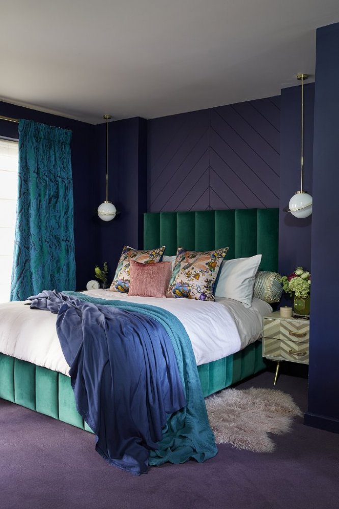 ديكور غرفة نوم بألوان عصرية وبتناغم رائع بين الأزرق والأخضر