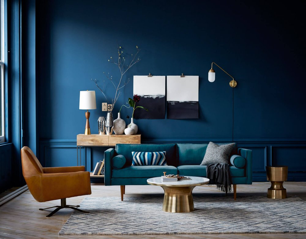  تصاميم جبسية لجدرانه غرفة معيشة تتميز بلونها الأزرق الجذاب