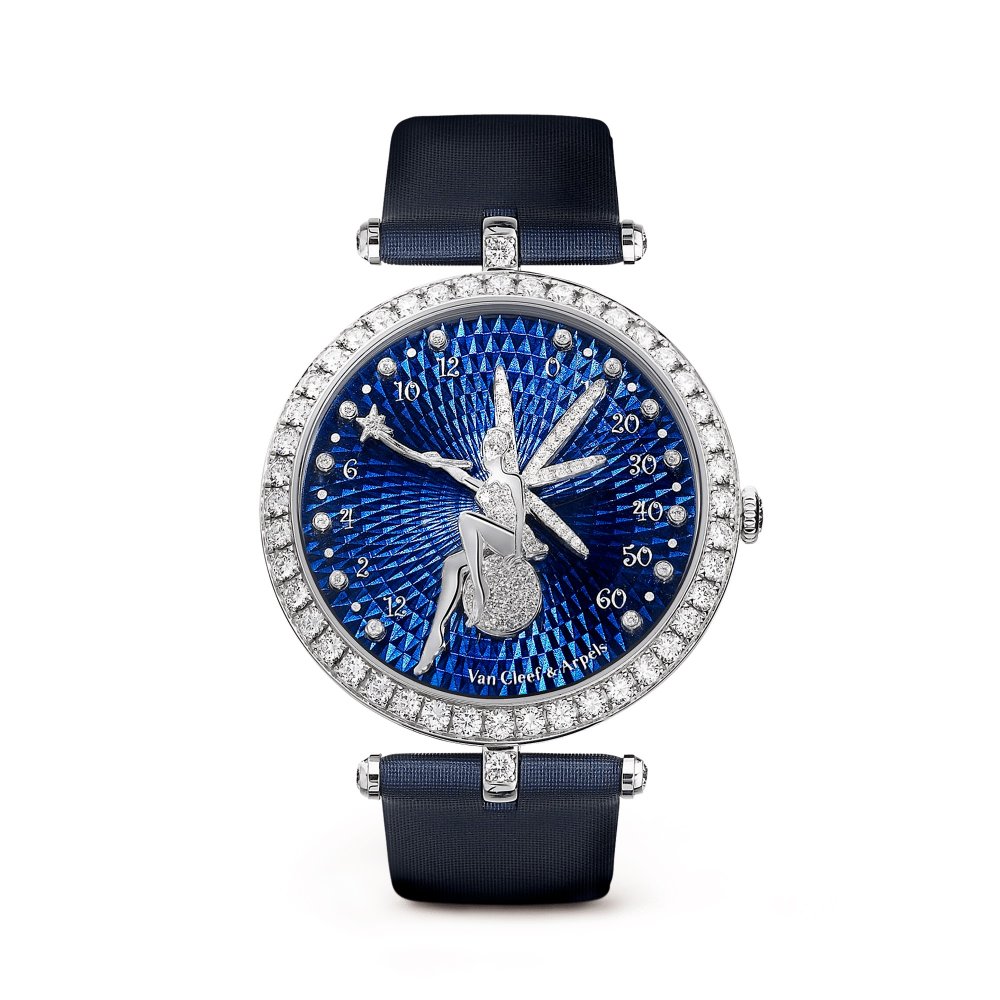  ساعة فاخرة بتصميم مينا باللون الازرق مزخرفة برسومات ماسية من Van Cleef & Arpels
