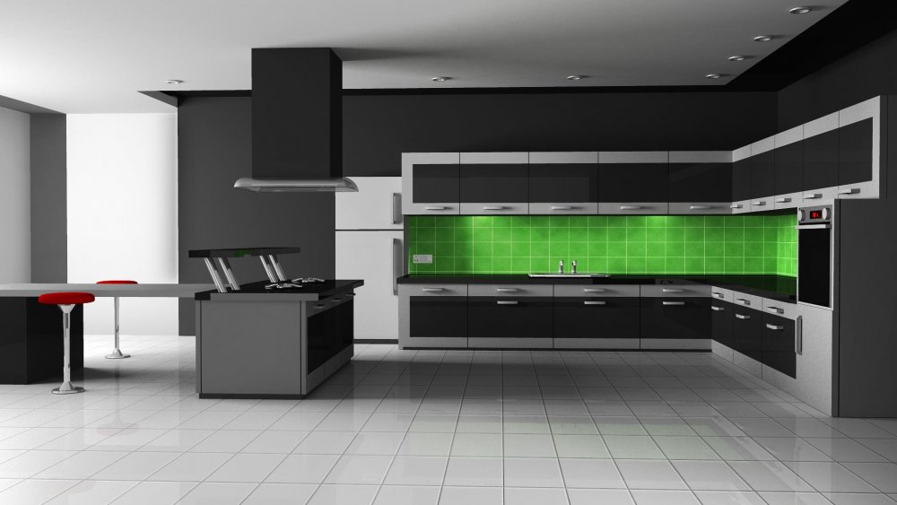 جدار المطبخ باللن الأخضر الجذاب لديكور Ultra Modern مميز