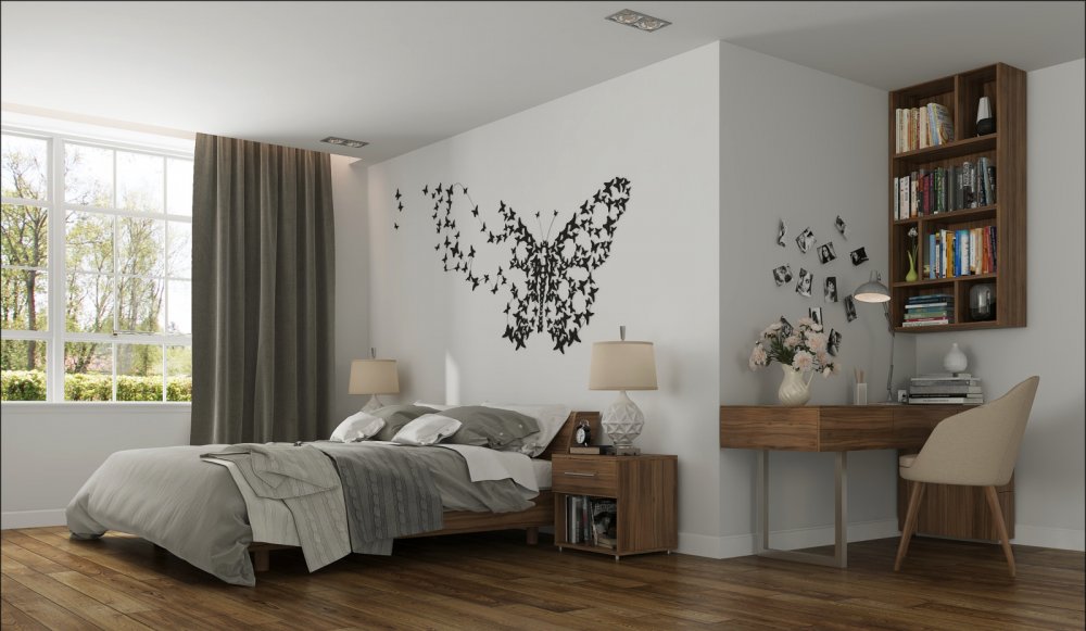 ديكورات حوائط غرفة النوم بنقشات الفراشات المبهجة