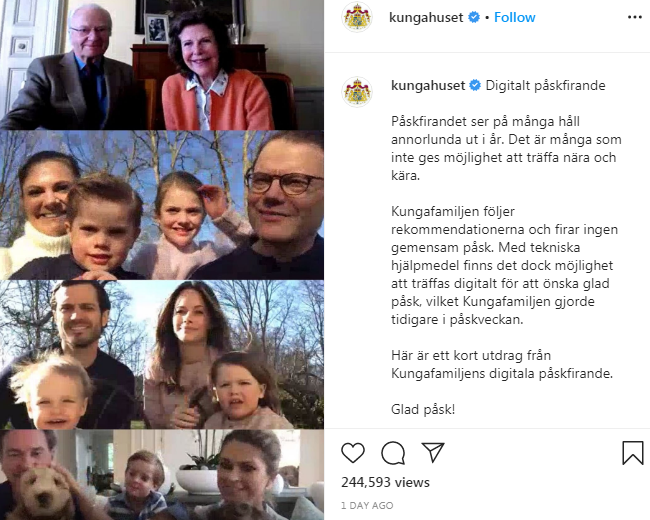 قضت العائلة المالكة السويدية عيد الفصح هذا العام معًا عبر الإنترنت