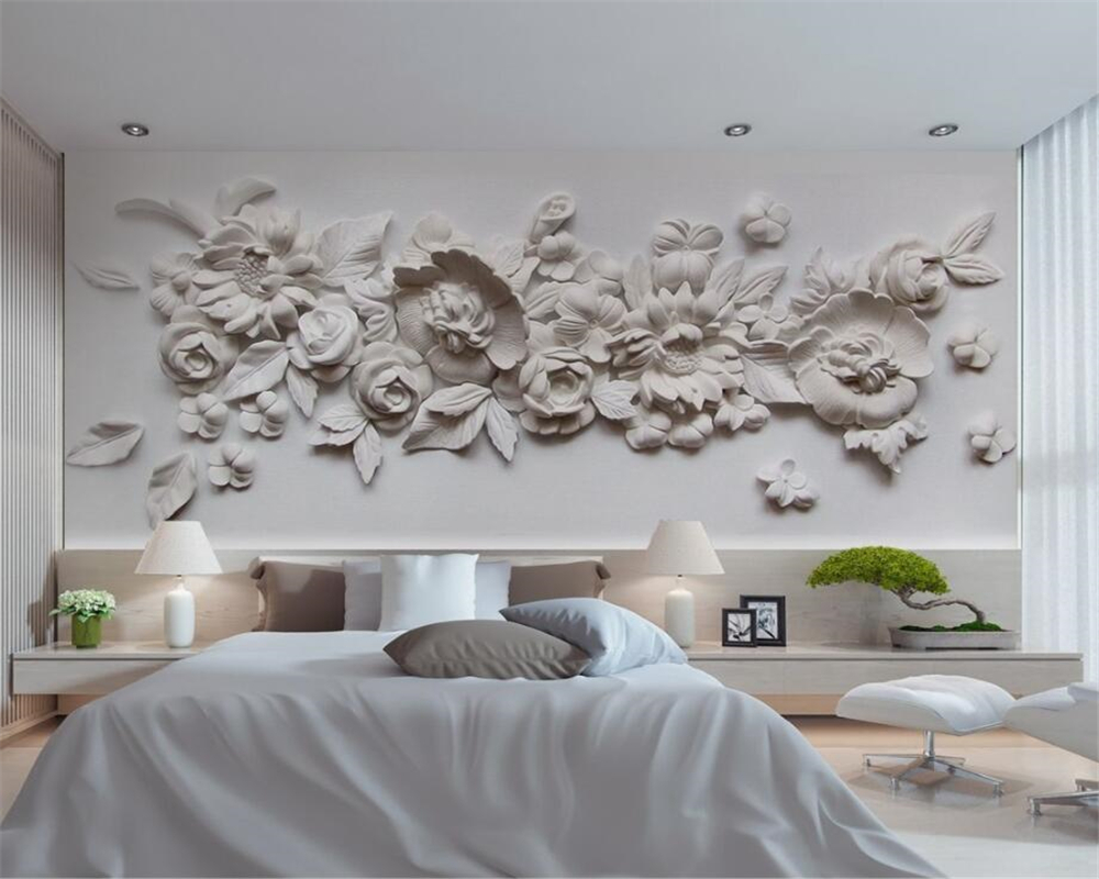 تصاميم جبسية لجدار غرفة النوم بنقشة المزهر