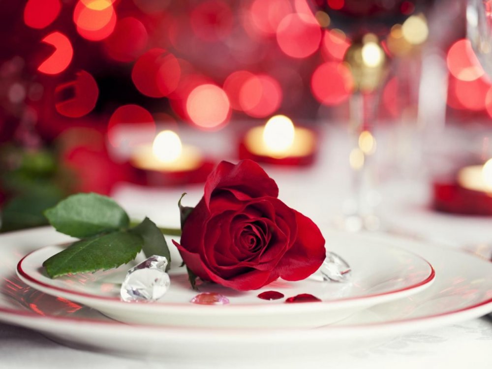 الورود الحمراء على الصحون لمسة حب على مائدة الطعام