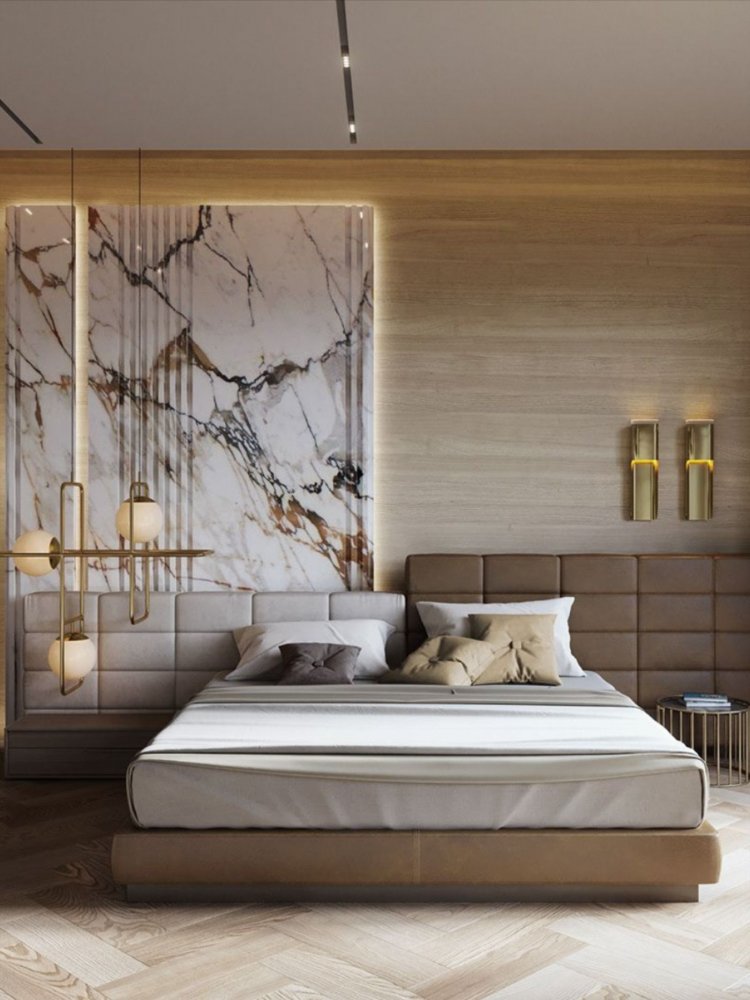 الألوان الترابية في تصميم سرير لغرفة نوم عصرية وفخمة