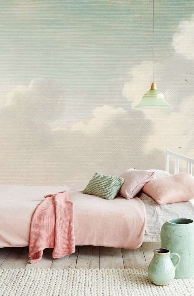 ورق جدران رائع بألوان الباستيل لغرفة نوم عصرية وبسيطة