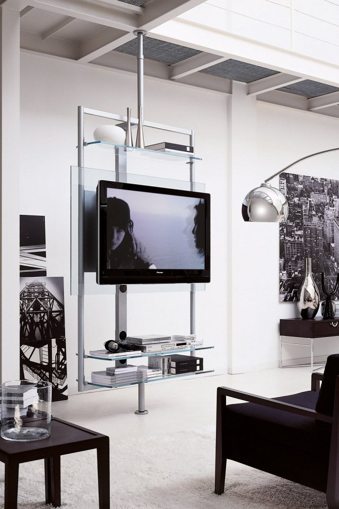 تصميم طاولة تلفاز من المعدن والزجاج