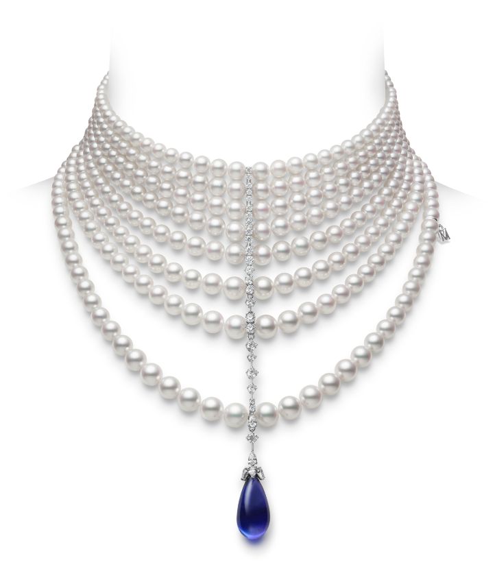 قلادة اللؤلؤ والتنزانيت pearl and tanzanite necklace من ماركة ميكيموتو Mikimoto