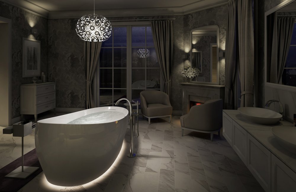 من تصميم TOTO حوض استحمام مودرن ضمن ديكور حمام كلاسيكي