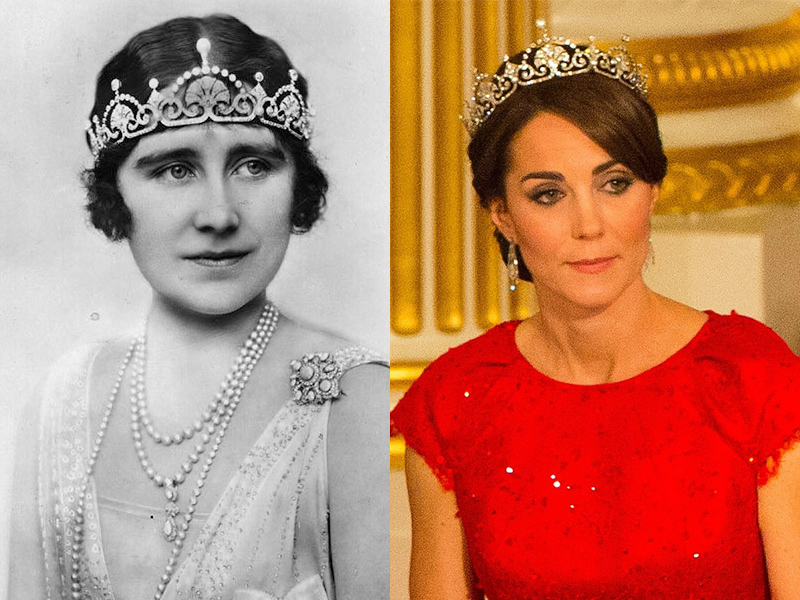  تاج Lotus Flower tiara بين الملكة الأم والأميرة كيت ميدلتون