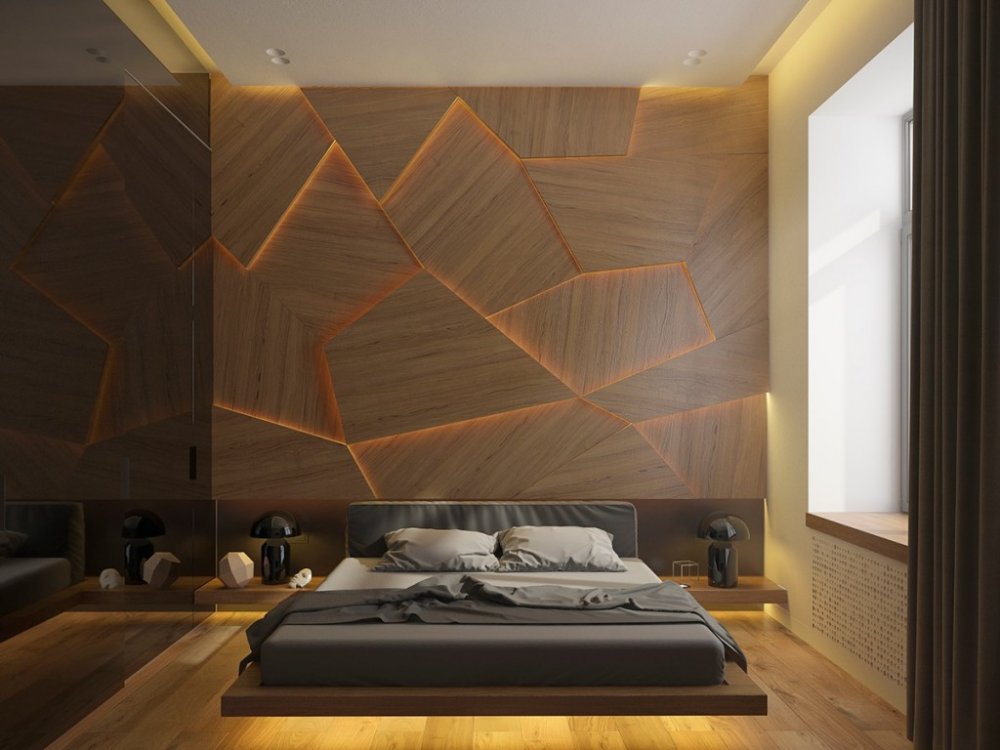 جمال الخطوط الهندسية في ديكور جدار غرفة النوم
