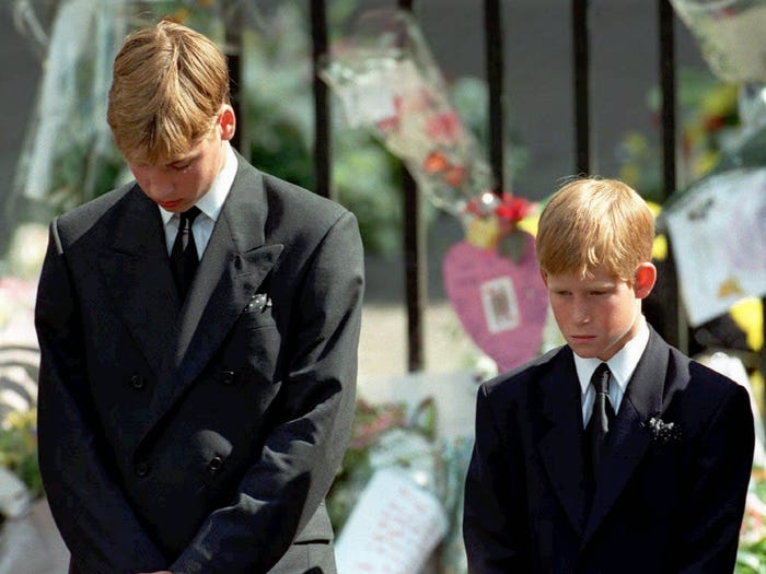الأمير ويليام وشقيقه الأمير هاري في جنازة والدتهما الأمير ديانا