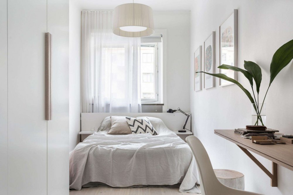 ديكور غرفة نوم صغيرة باللون الأبيض والأسلوب العصري