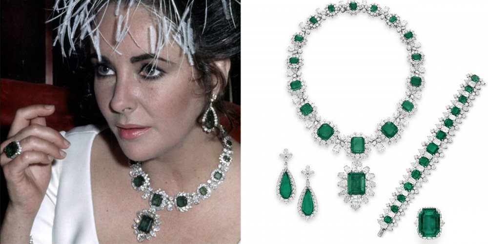 طقم الماس وزمرد أخضر من علامة بولغاري للنجمة اليزابيث تايلور