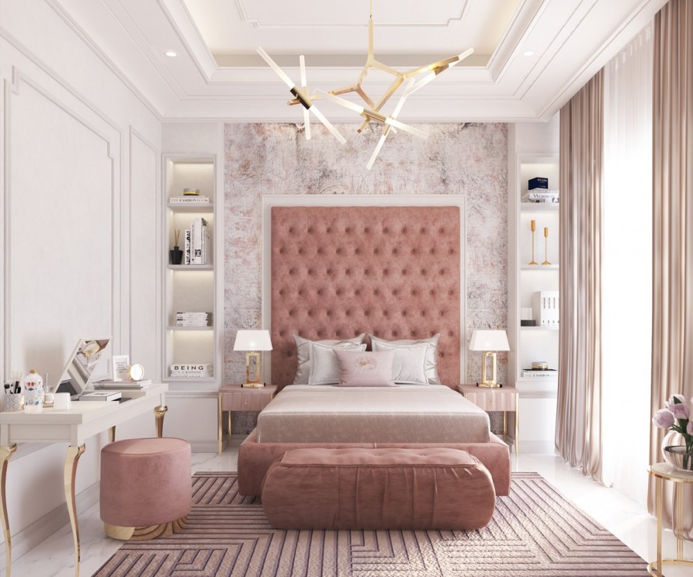  جمال اللون الزهري الباستيل في ديكورات غرفة نوم كلاسيك