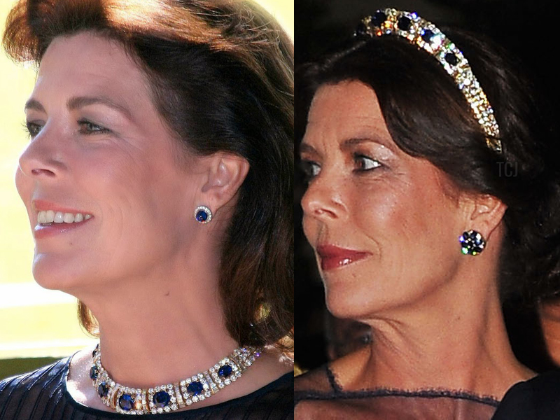 الأميرة كارولين ترتدي قلادة وتاج The Grimaldi Sapphire Necklace Tiara