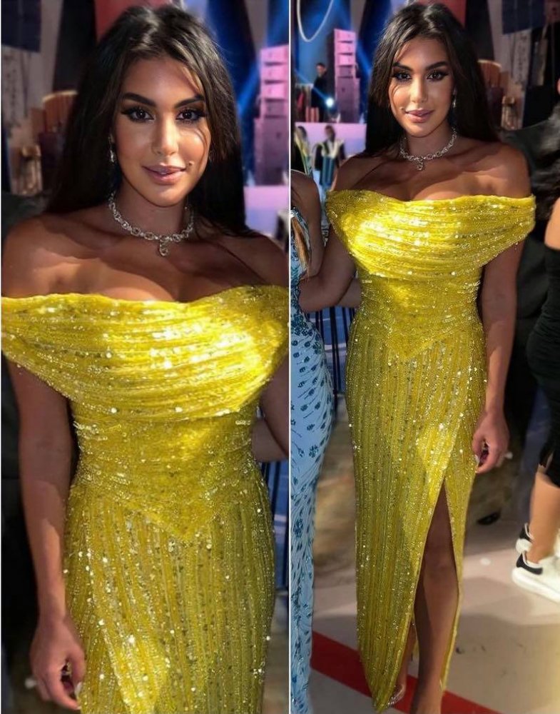 اطلالة النجمة ياسمين صبري بموضة الفستان الاصفر من توقيع نيكولا جبران