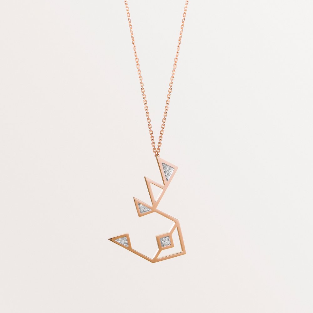 تصميم قلادات حروف عربية بالهام هندسي من مجوهرات العبار