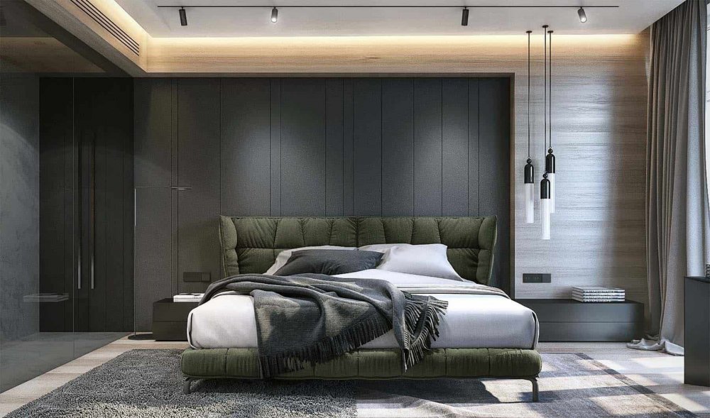  تصميم سرير منجد بقماش أخضر مميز وجذاب