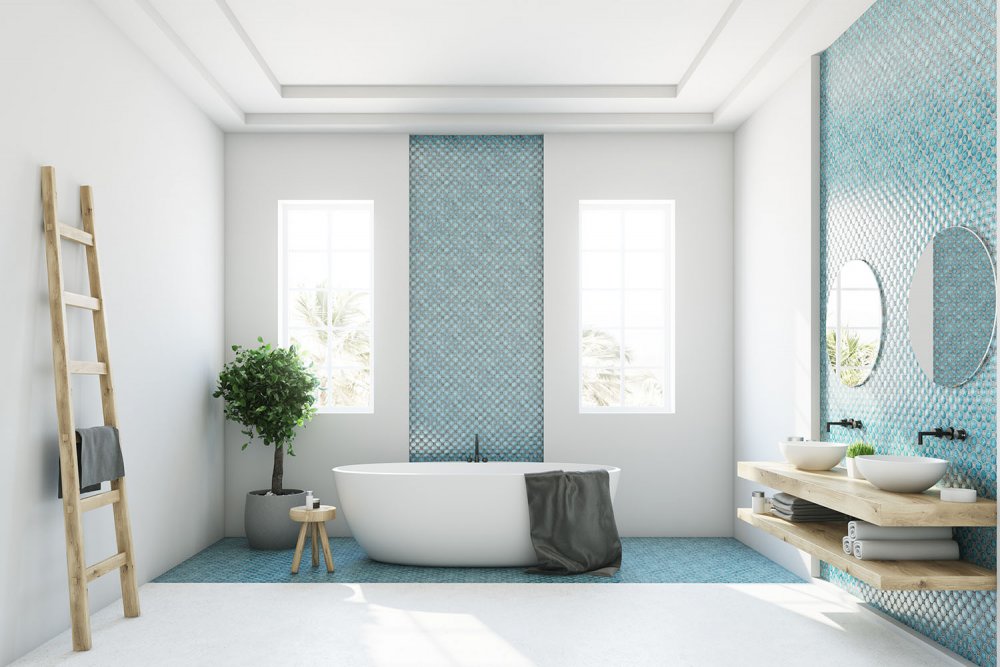 ديكور حمام 2020 بجمال اللون الأزرق الهادئ