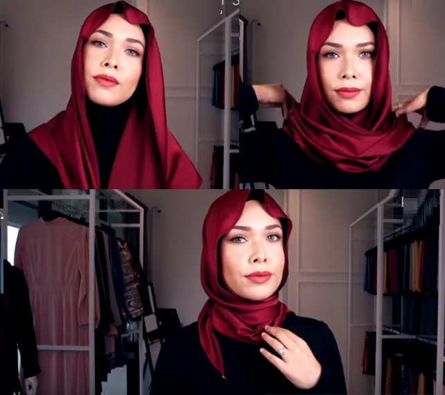 لفة حجاب بقماش الساتان سهلة وشبابية.