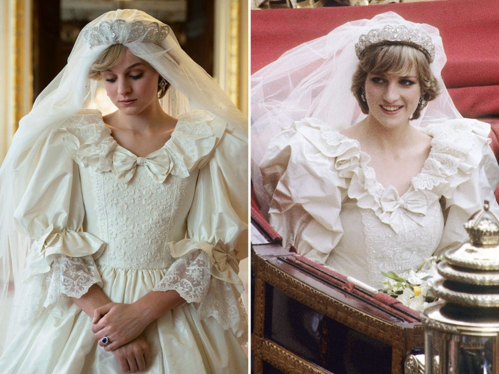 فستان زفاف الاميرة ديانا الذي أعيد تصميمه في مسلسل the crown