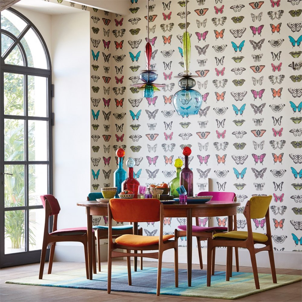 ورق جدران ملون بنقشات الفراشات تزيين جدران غرفة الطعام المودرن