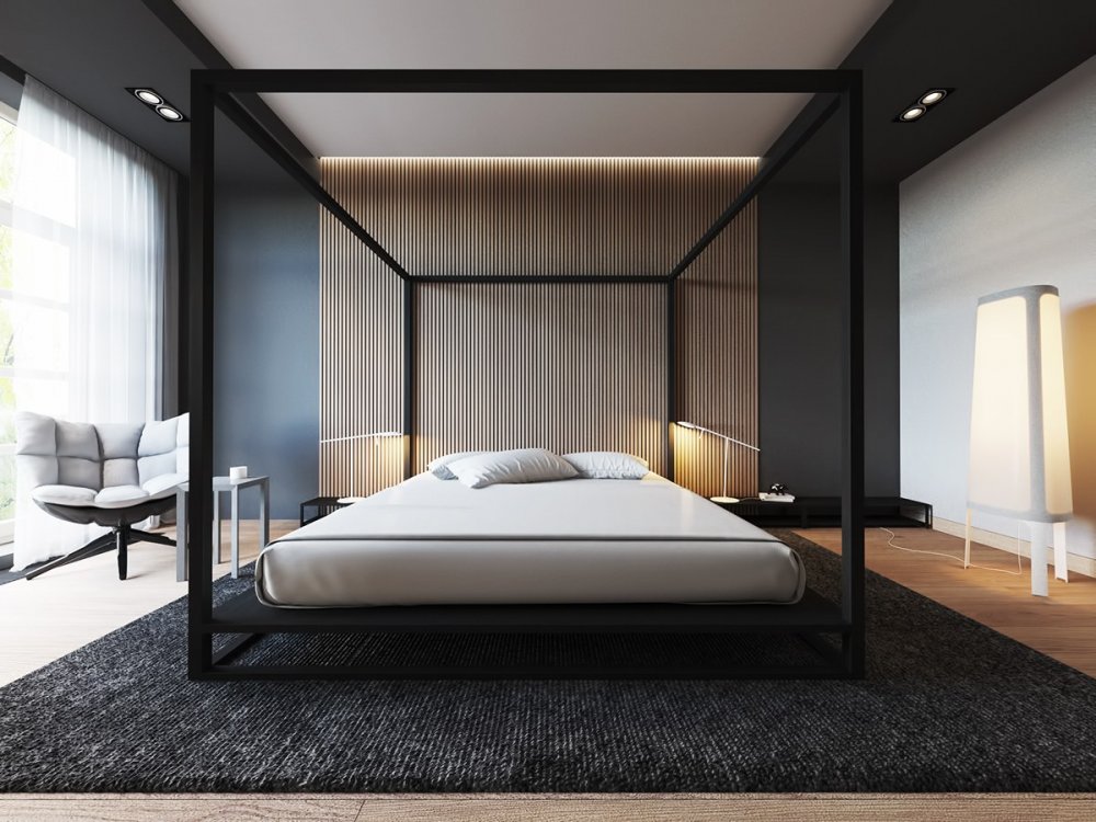  ⁨تصميم سرير عصري باللون الأسود 