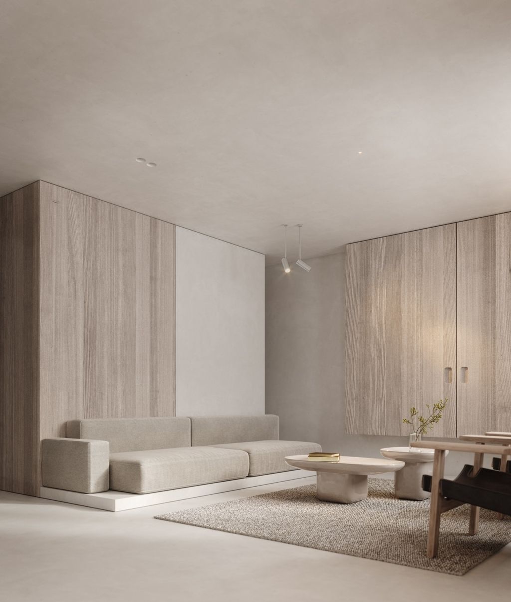 minimalist غرفة معيشة بالدرجات الترابية وبأسلوب  